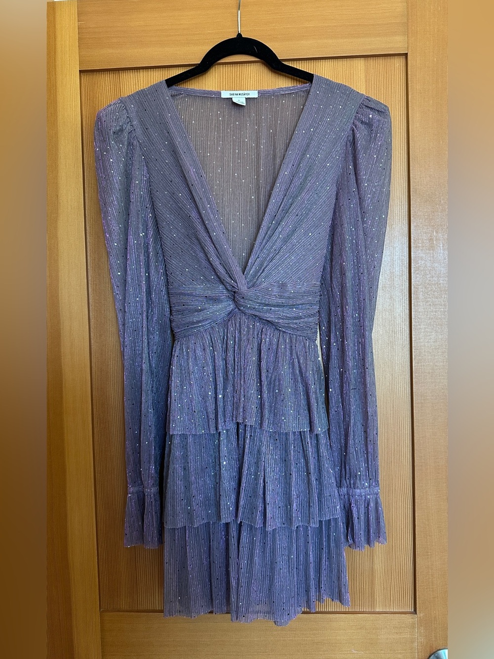 Sabina Musayev Lavender Sparkle Long-Sleeve Tiered Dress